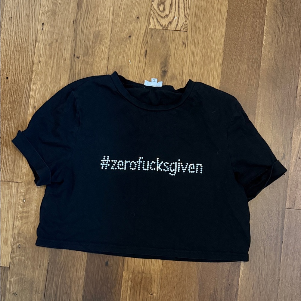 superdown Black Crop Top with White Text